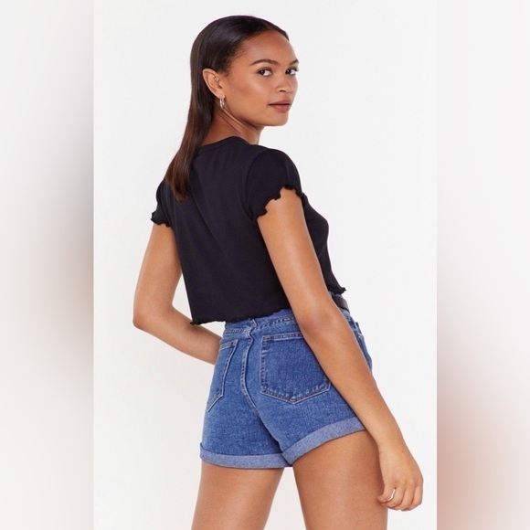 NastyGal Please Don’t Tell Mom High Waisted Shorts In Blue Size 10 - Picture 2 of 3